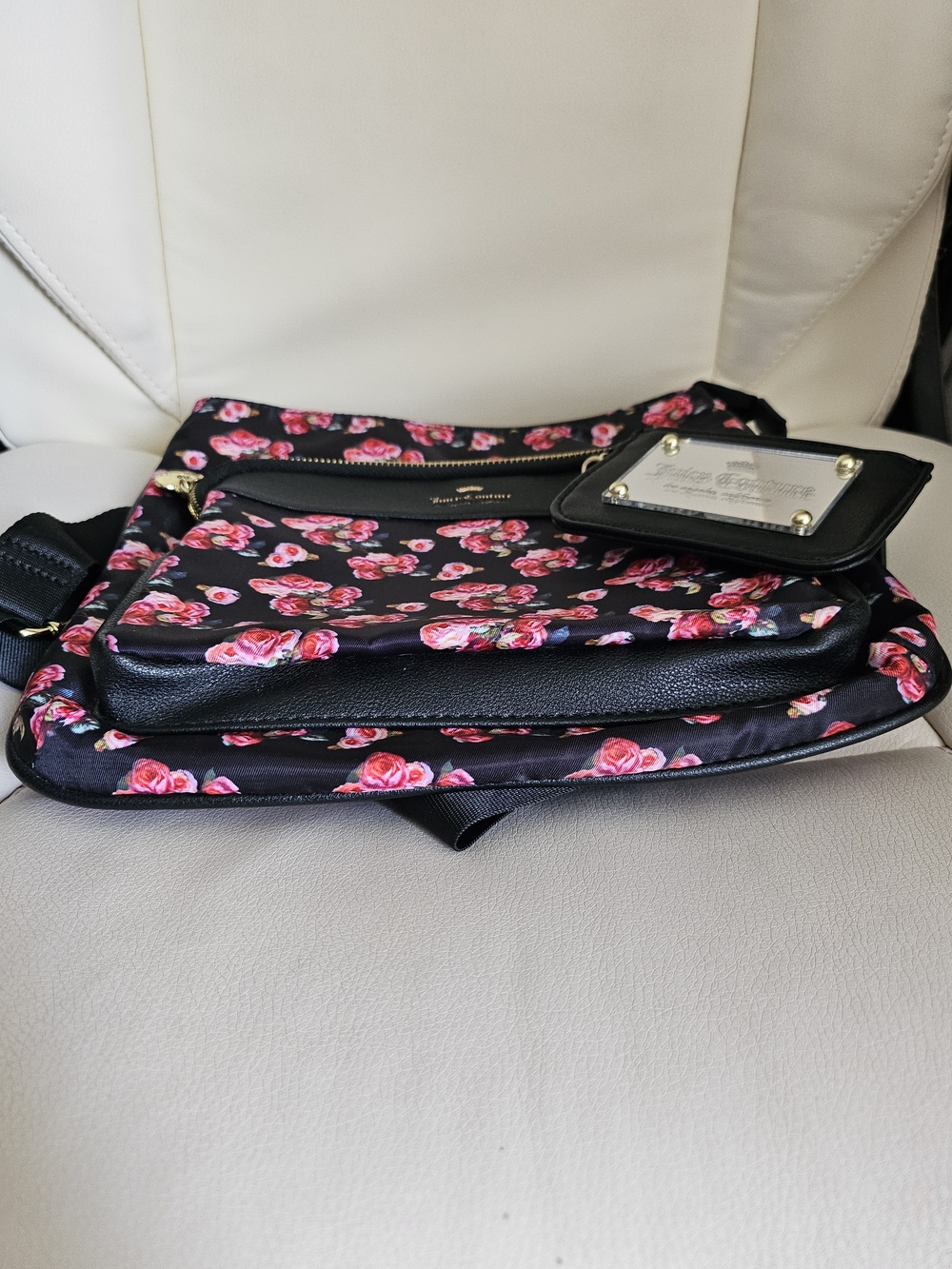 Juicy Couture Floral Crossbody Bag in Black with Pink Roses - Picture 2 of 12
